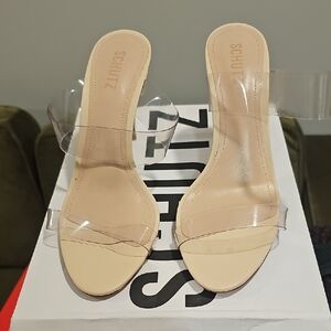 SCHUTZ Women's Clear Strap Heels - Beige